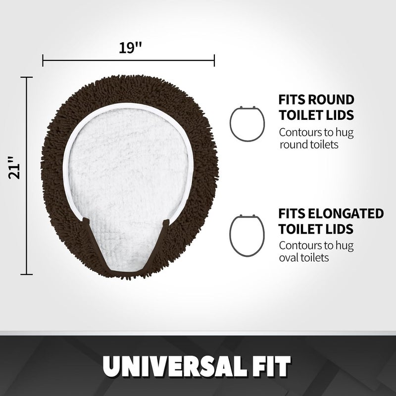 TREETONE Shaggy Chenille Bathroom Toilet Lid Cover, Ultra Soft Plush Seat Covers, Fluffy Absorbent, 19x21 Inches, Standard Toilet Lids for Bathroom Machine Wash & Dry, Chocolate Brown - Image 2